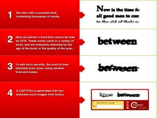 Big Data Success Stories
reCAPTCHA is a user-dialogue system originally
developed by Luis von Ahn, Ben Maurer, Colin
McMillen, David Abraham and Manuel Blum at
Carnegie Mellon University's main Pittsburgh
campus, and acquired by Google in September
2009
The reCAPTCHA service supplies subscribing
websites with images of words that optical
character recognition (OCR) software has been
unable to read. The subscribing websites present
these images for humans to decipher as
CAPTCHA words, as part of their normal
validation procedures. They then return the results
to the reCAPTCHA service, which sends the
results to the digitization projects
Secondary
data
usage
 