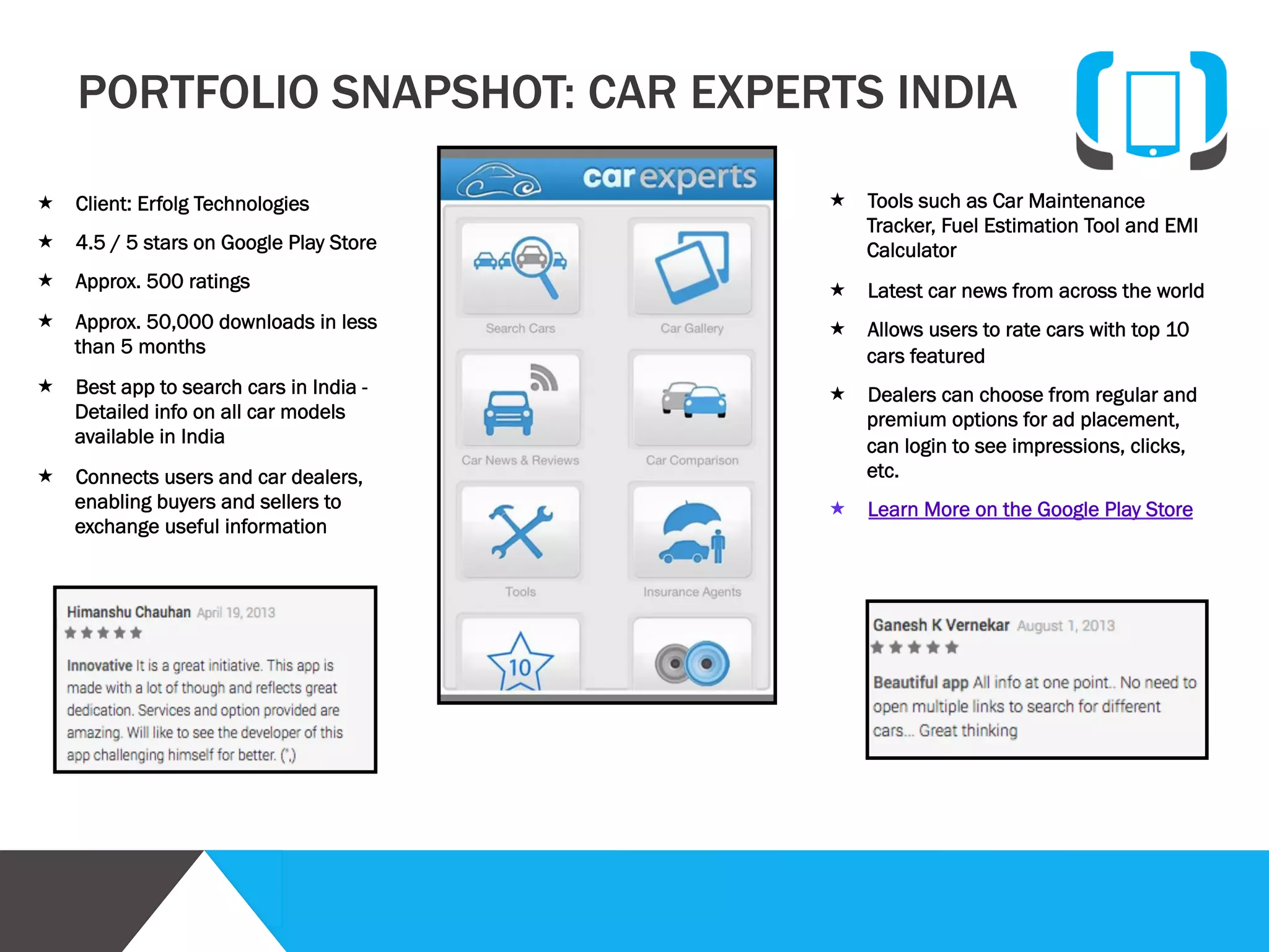 Analysis

Planning

Design

Development

Development
Once you are happy with the design and navigation of
the app, we will begin to code. Our mobile gurus will
choose the best algorithms from our proprietary
database to give your application the best performance.
Our 10+ years of experience means your app will be
seamless and responsive.

Call us directly at +1-917-538-9538, +91-120-4164003,
write to us at info@codemymobile.com

Quality
Assurance

Delivery

Marketing

 