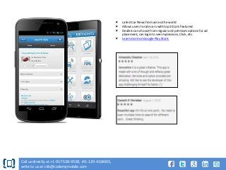 




Call us directly at +1-917-538-9538, +91-120-4164003,
write to us at info@codemymobile.com

Latest Car News from across the world
Allows users to rate cars with top 10 cars featured.
Dealers can choose from regular and premium options for ad
placement, can login to see impressions, Click, etc.
Learn more on Google Play Store.

 