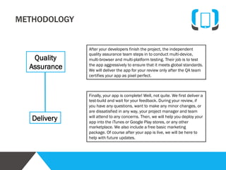 Analysis

Planning

Design

Development

Analysis
It is extremely important that we understand your
vision. Listening is our first priority. We offer a free 30minute session to listen to you and understand your
objectives. We also help refine your requirements.
Then, we write a project specifications briefing that
includes key milestones. We discuss our questions with
you and also make suggestions. Once all the details are
agreed upon, we provide a statement of work, which
includes timeline and costs.

Call us directly at +1-917-538-9538, +91-120-4164003,
write to us at info@codemymobile.com

Quality
Assurance

Delivery

Marketing

 