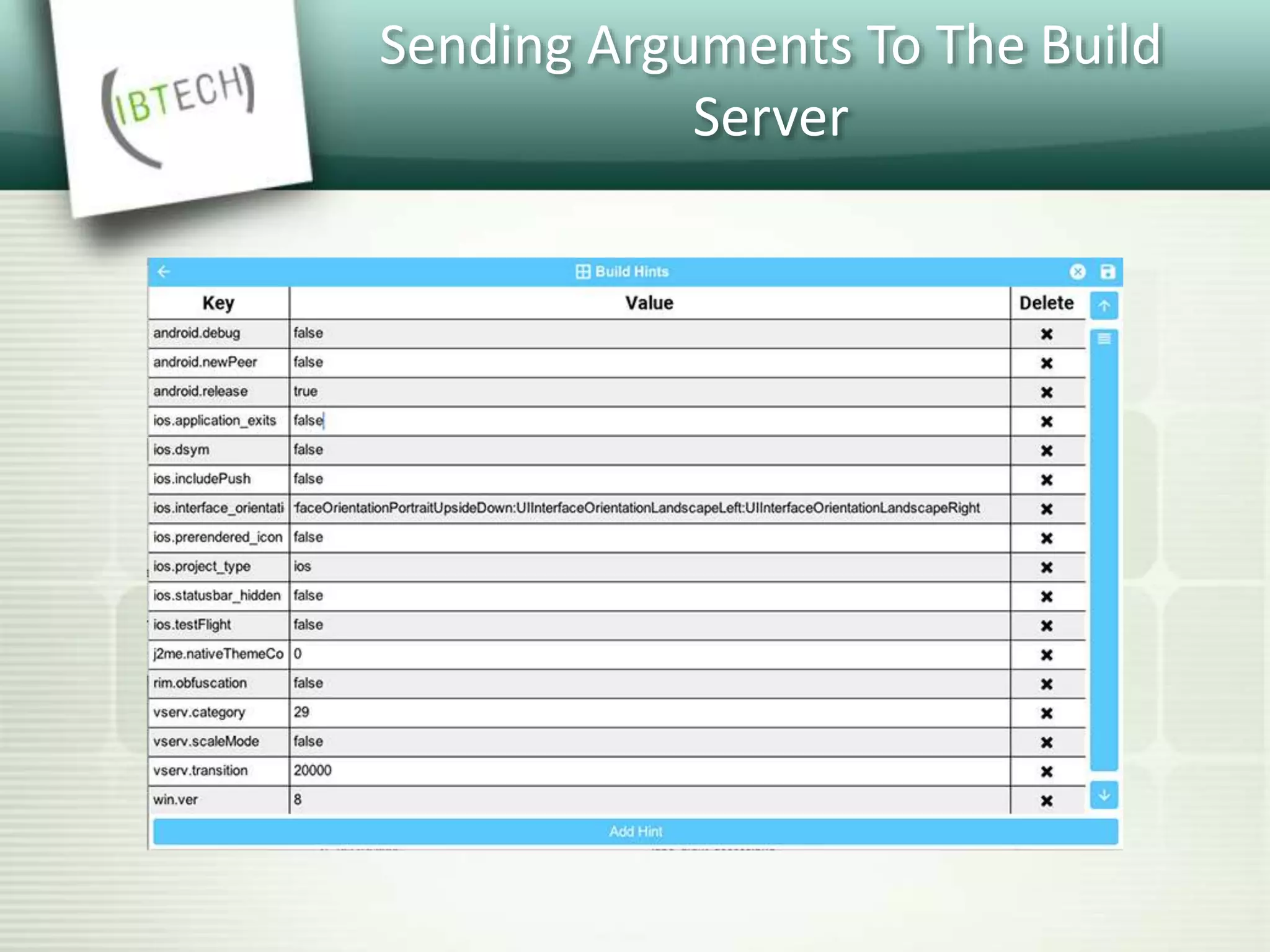 Sending Arguments To The Build
Server
 