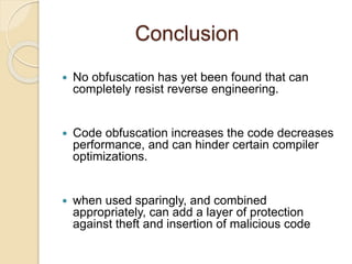 Code obfuscation | PPTX | Programming Languages | Computing