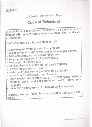 Code of behaviour chichester high school