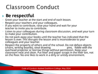 code of conduct for the student in a school | PPTX