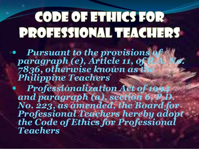 Code of ethics for professional teachers