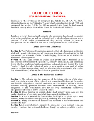 Code Of Ethics For Teaching Profession Code Of Ethics For Teaching Profession