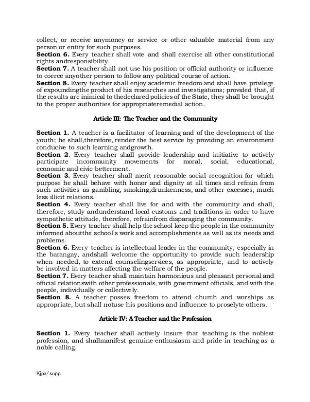 Code Of Ethics For Teaching Profession