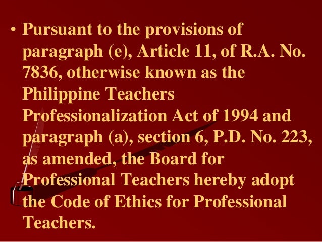 Code Of Ethics For Professional Teachers