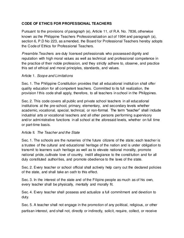 Code Of Ethics For Professional Teachers Code Of Ethics For Professional Teachers