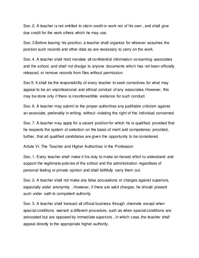 Code Of Ethics For Professional Teachers Code Of Ethics For Professional Teachers