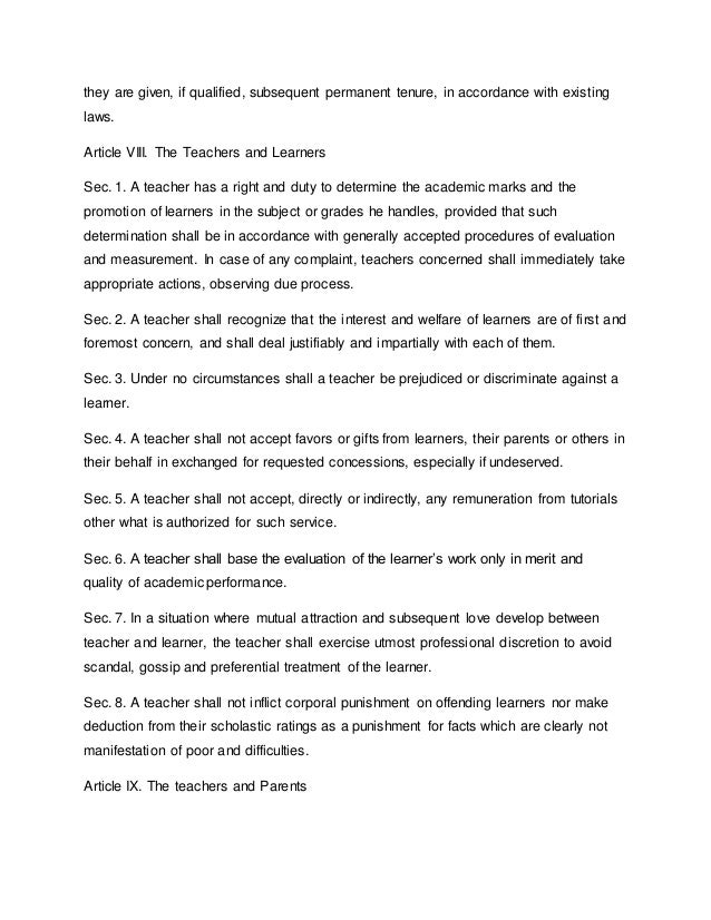 Code Of Ethics For Professional Teachers Code Of Ethics For Professional Teachers