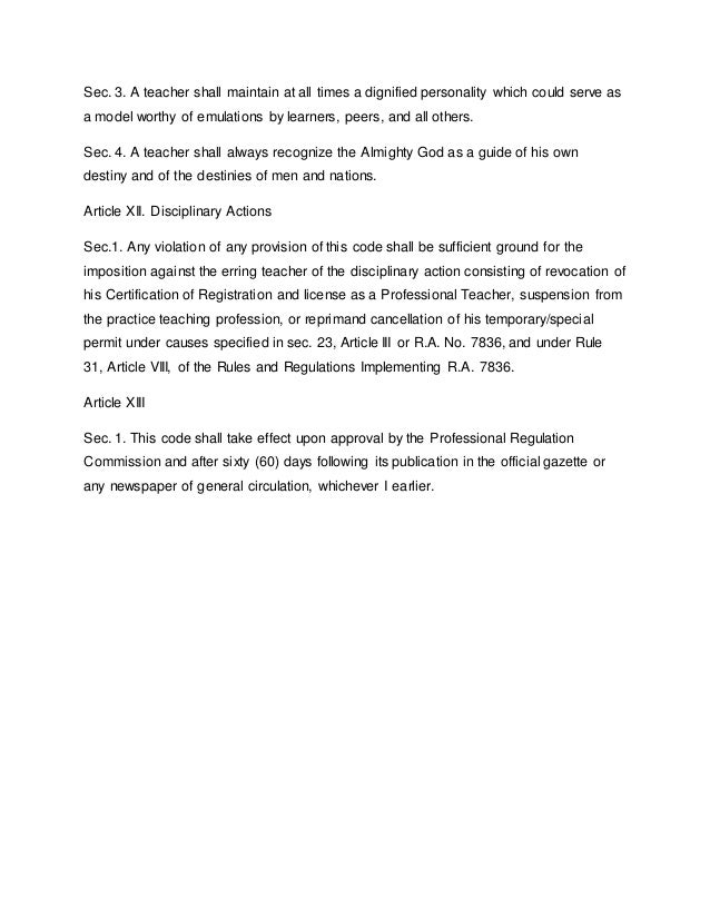 Code Of Ethics For Professional Teachers