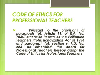Code Of Ethics For Professional Teachers Simple
