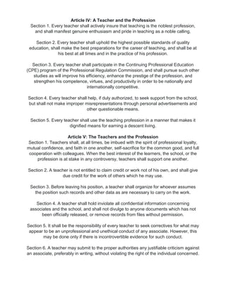 Code of ethics for teachers in philippines | PDF