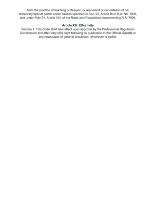 Code of ethics for teachers in philippines | PDF