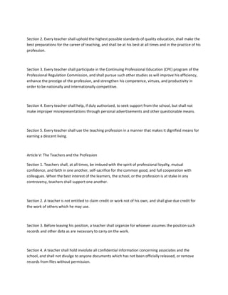 Code of ethics for teachers in the philippines | DOC