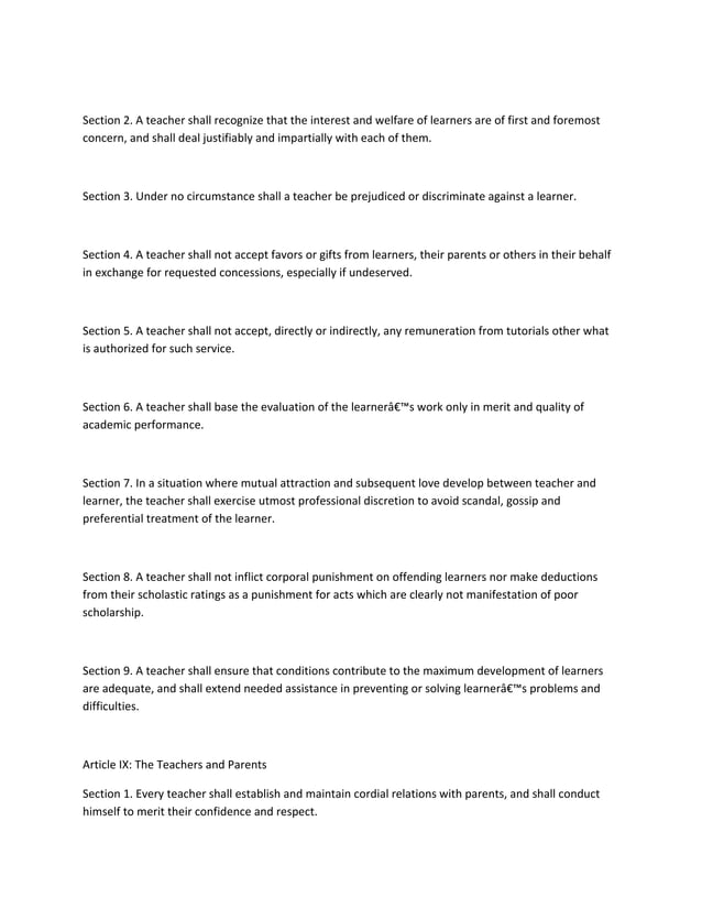 Code of ethics for teachers in the philippines PDF