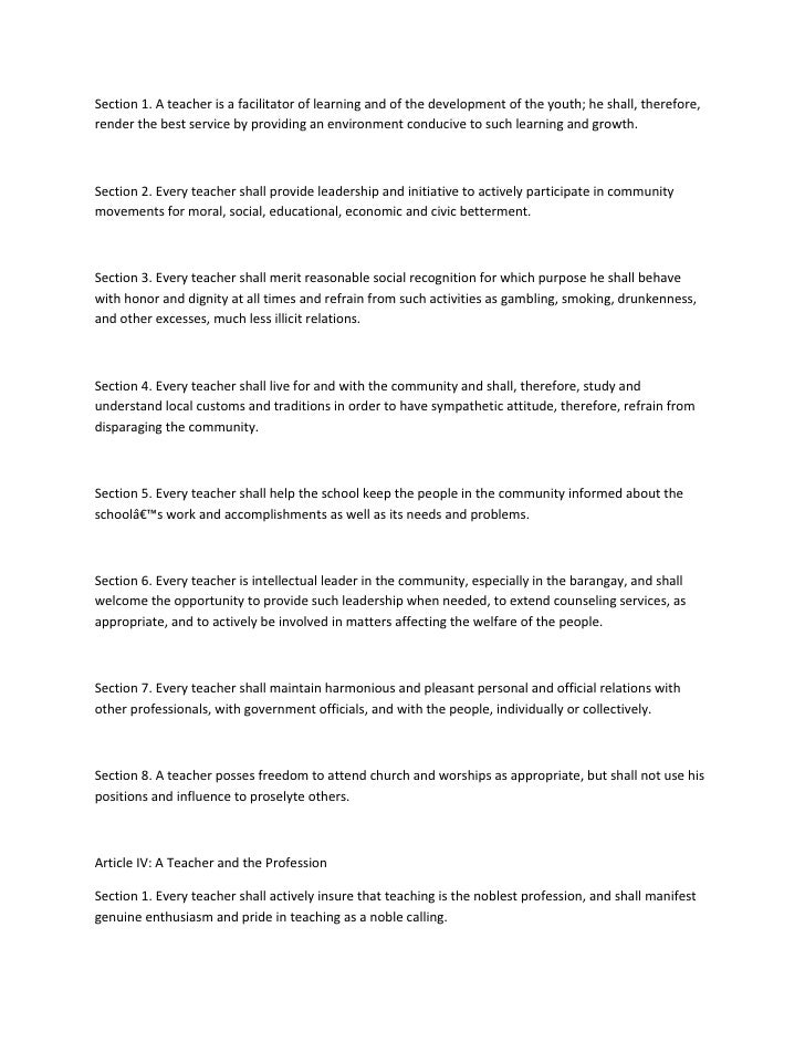 Code Of Ethics For Teachers In The Philippines Code Of Ethics For Teachers In The Philippines