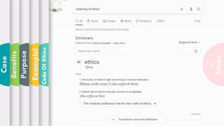 Ethics
Code
Of
Ethics
Purpose
Benefits
Case
Example!
 
