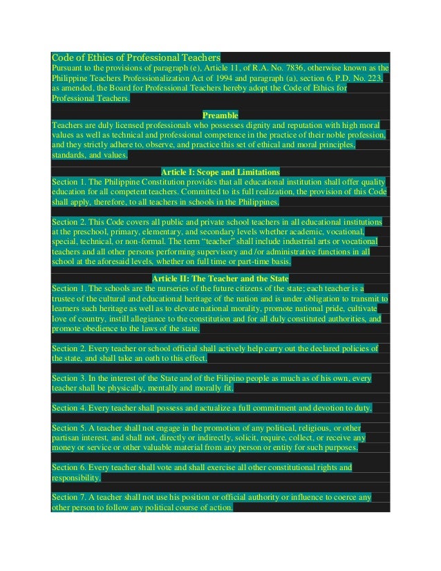 Code Of Ethics Of Professional Teachers Code Of Ethics Of Professional Teachers