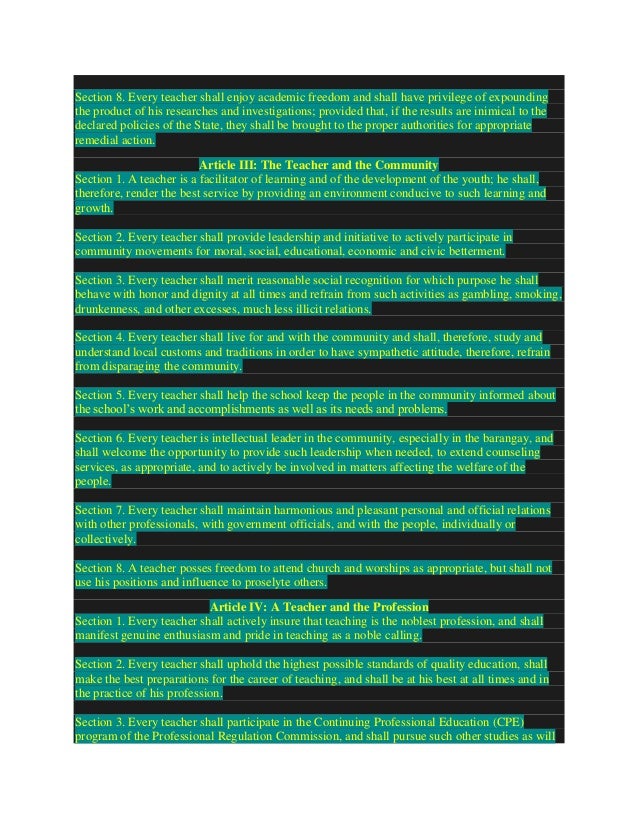Code Of Ethics Of Professional Teachers Code Of Ethics Of Professional Teachers