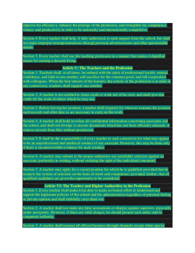Code Of Ethics Of Professional Teachers Code Of Ethics Of Professional Teachers