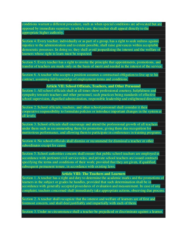 Code Of Ethics Of Professional Teachers