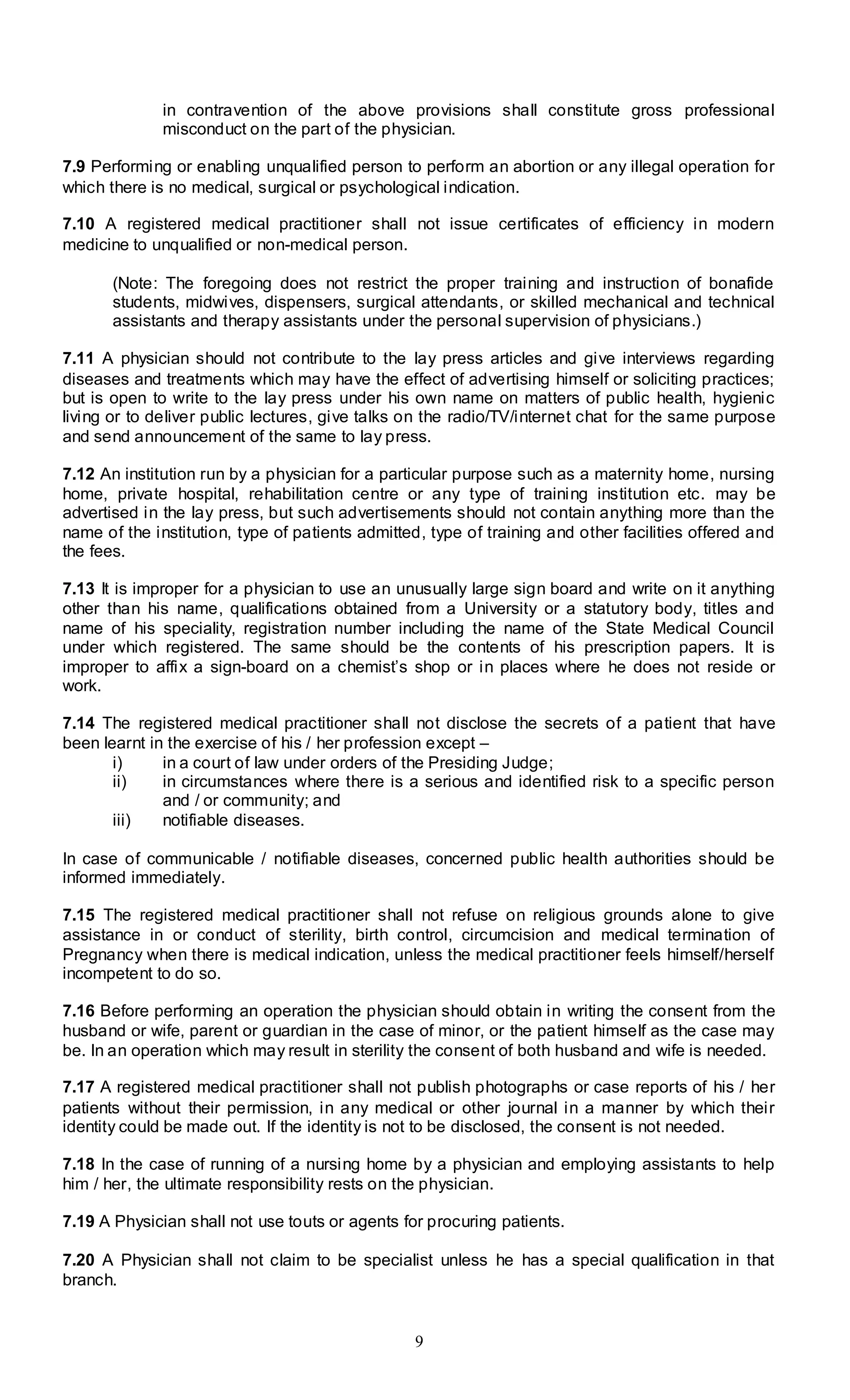 Code of Medical Ethics Regulations by Indian Medical Council | PDF