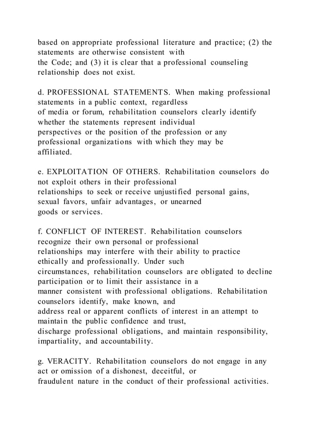 CODE OF PROFESSIONAL ETHICS FOR REHABILITATION COUN | PDF