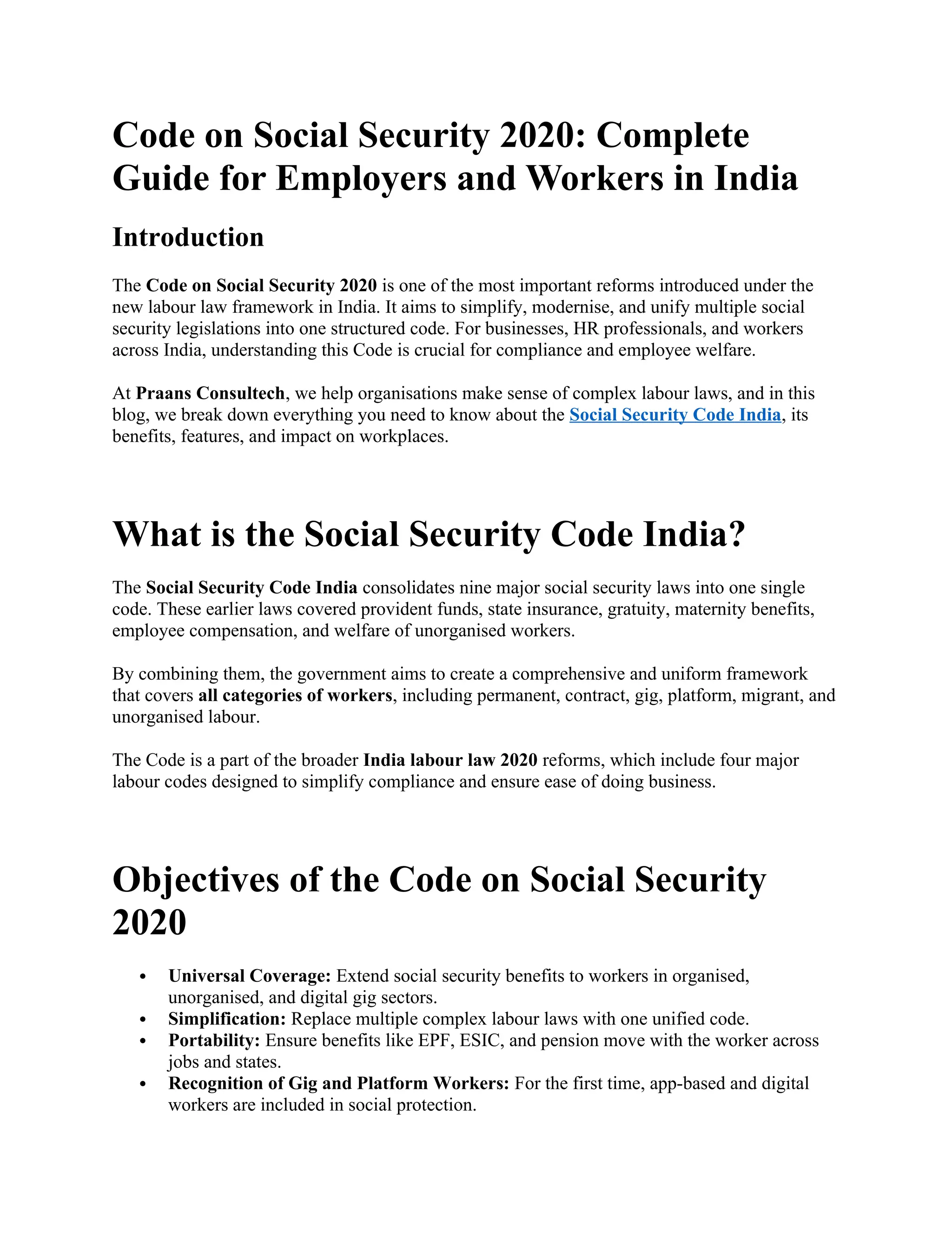 Code on Social Security 2020: Key Provisions, Benefits & Compliance ...