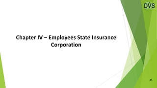 Chapter IV – Employees State Insurance
Corporation
21
 