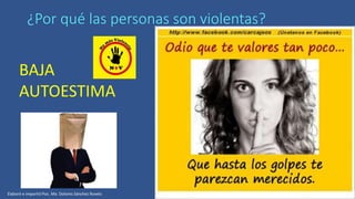 ¿Por qué las personas son violentas?
BAJA
AUTOESTIMA
Elaboró e impartió Psic. Ma. Dolores Sánchez Rovelo
 