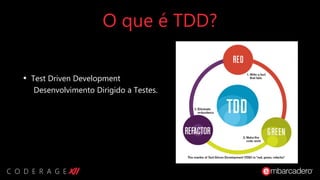 O que é TDD?
• Test Driven Development
Desenvolvimento Dirigido a Testes.
 
