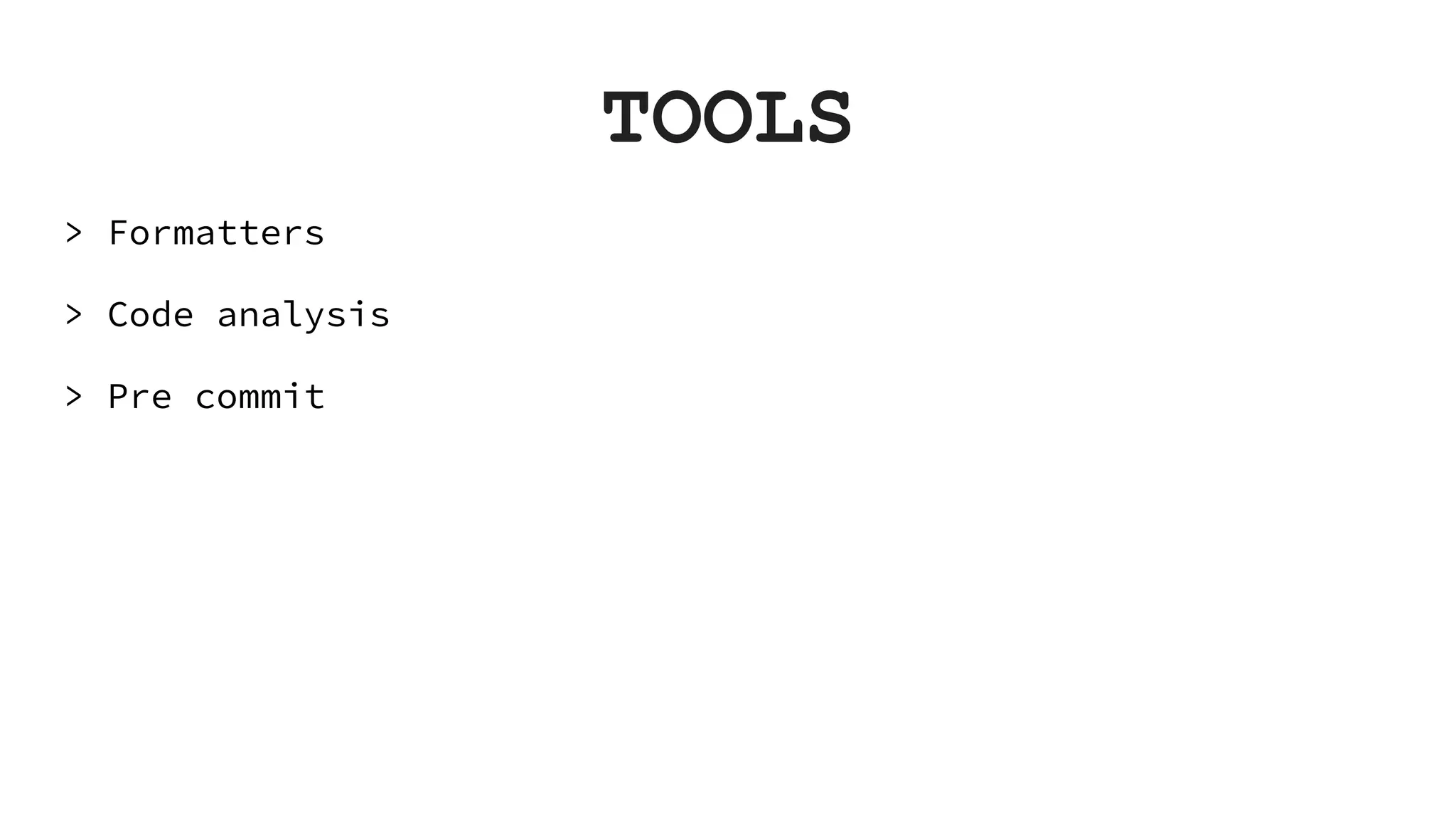 TOOLS > Formatters > Code analysis > Pre commit 