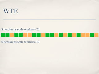 WTF.
$ heroku ps:scale workers=20
$ heroku ps:scale workers=10
 