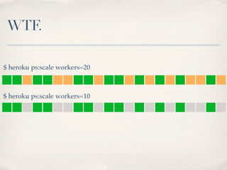 WTF.
$ heroku ps:scale workers=20
$ heroku ps:scale workers=10
 