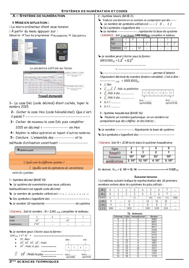 Systeme De Numeration Et Codes