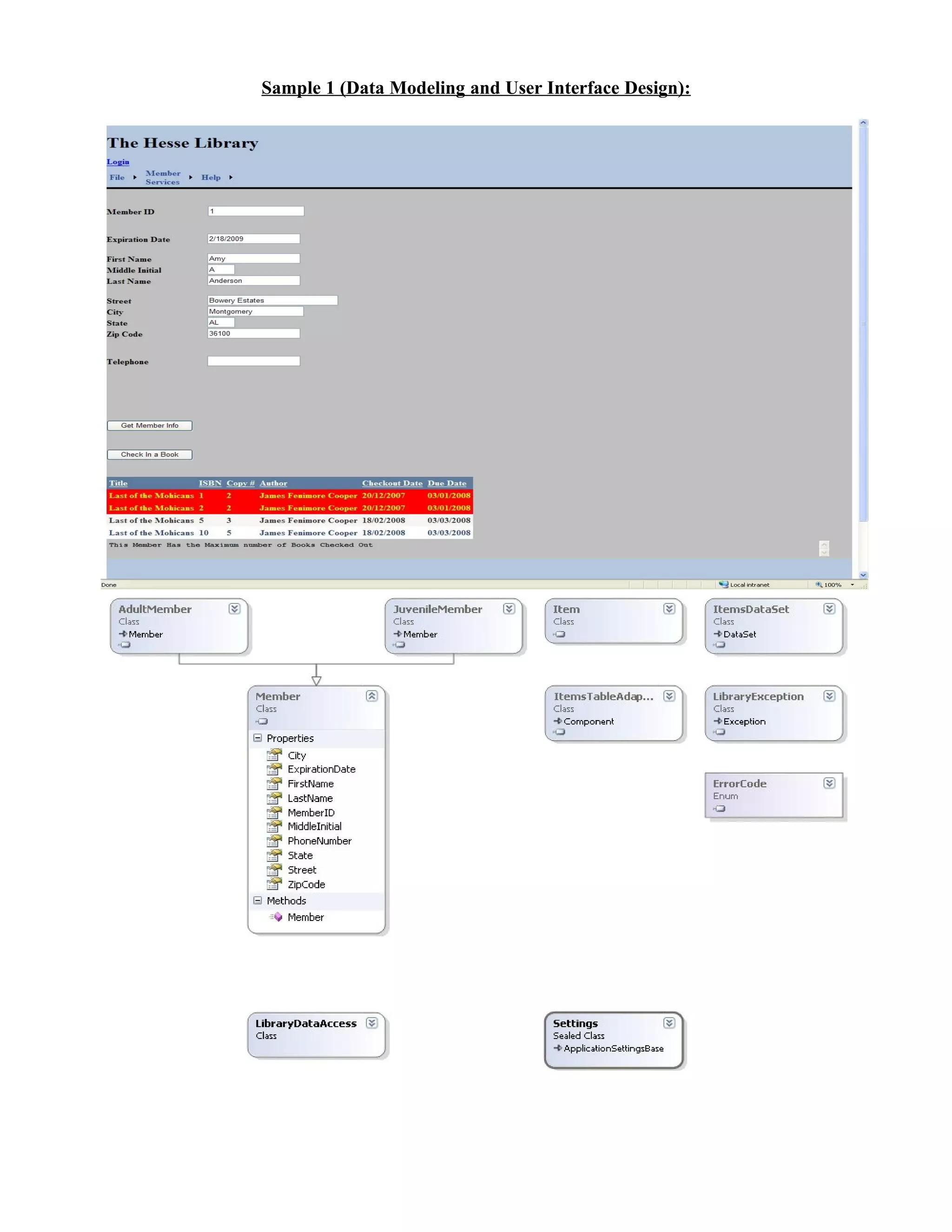 Sample 1 (Data Modeling and User Interface Design):
 