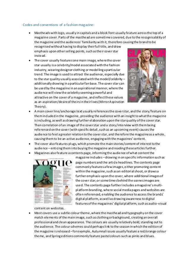 Codes and conventions of a fashion magazine final