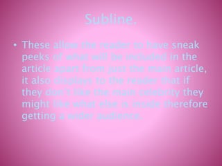 Sub Line Magazine Codes and conventions of a magazine | PPTX