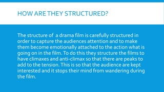 HOW ARETHEY STRUCTURED?
The structure of a drama film is carefully structured in
order to capture the audiences attention ...