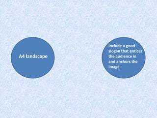 Include a good
               slogan that entices
A4 landscape   the audience in
               and anchors the
               image
 