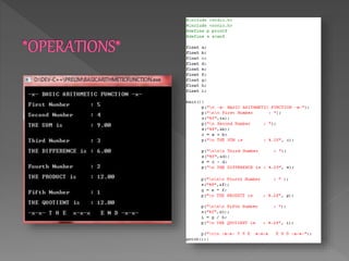 Codes and their output using dev c++ | PPTX