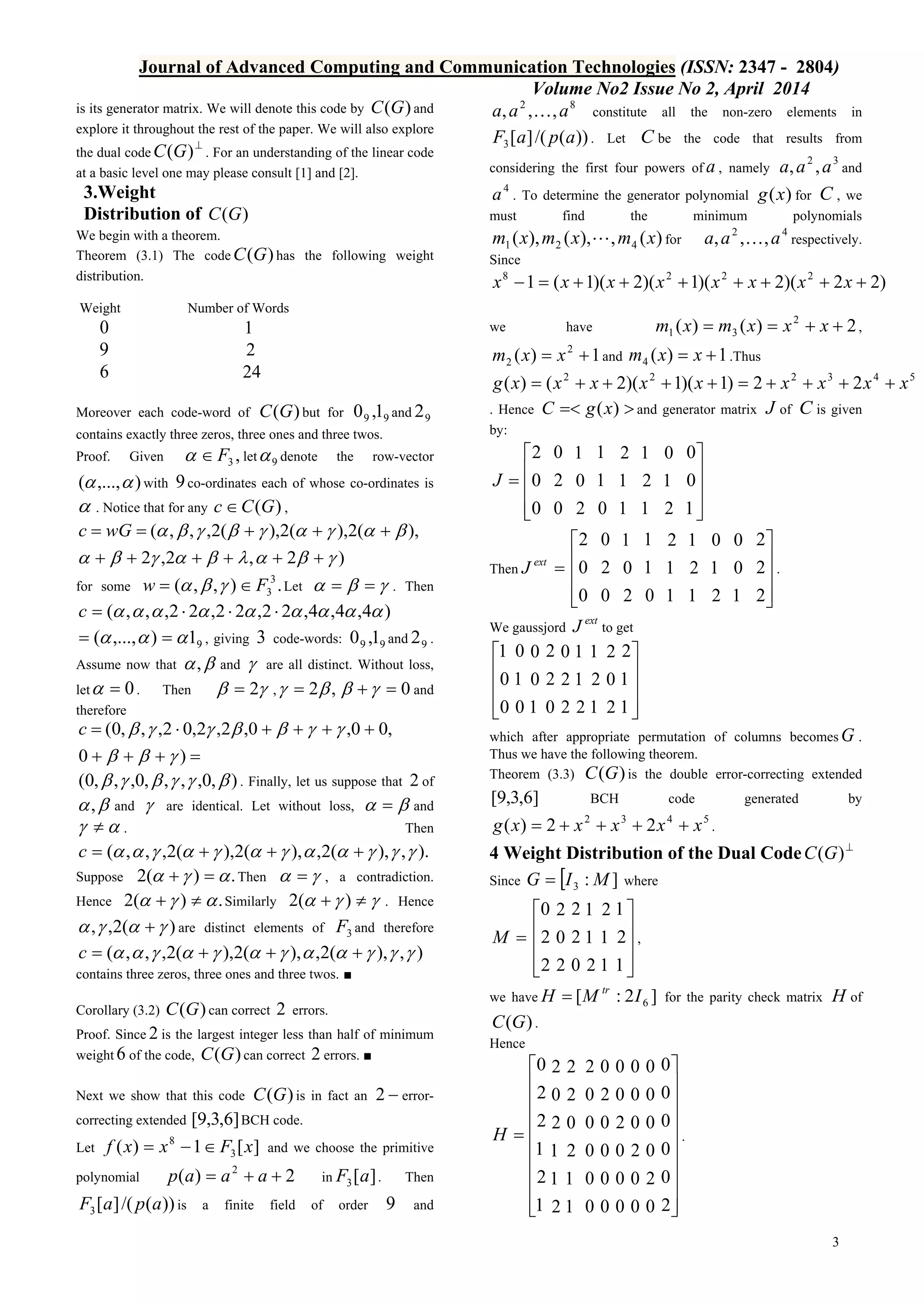 Codes from the cyclic group of order three | PDF