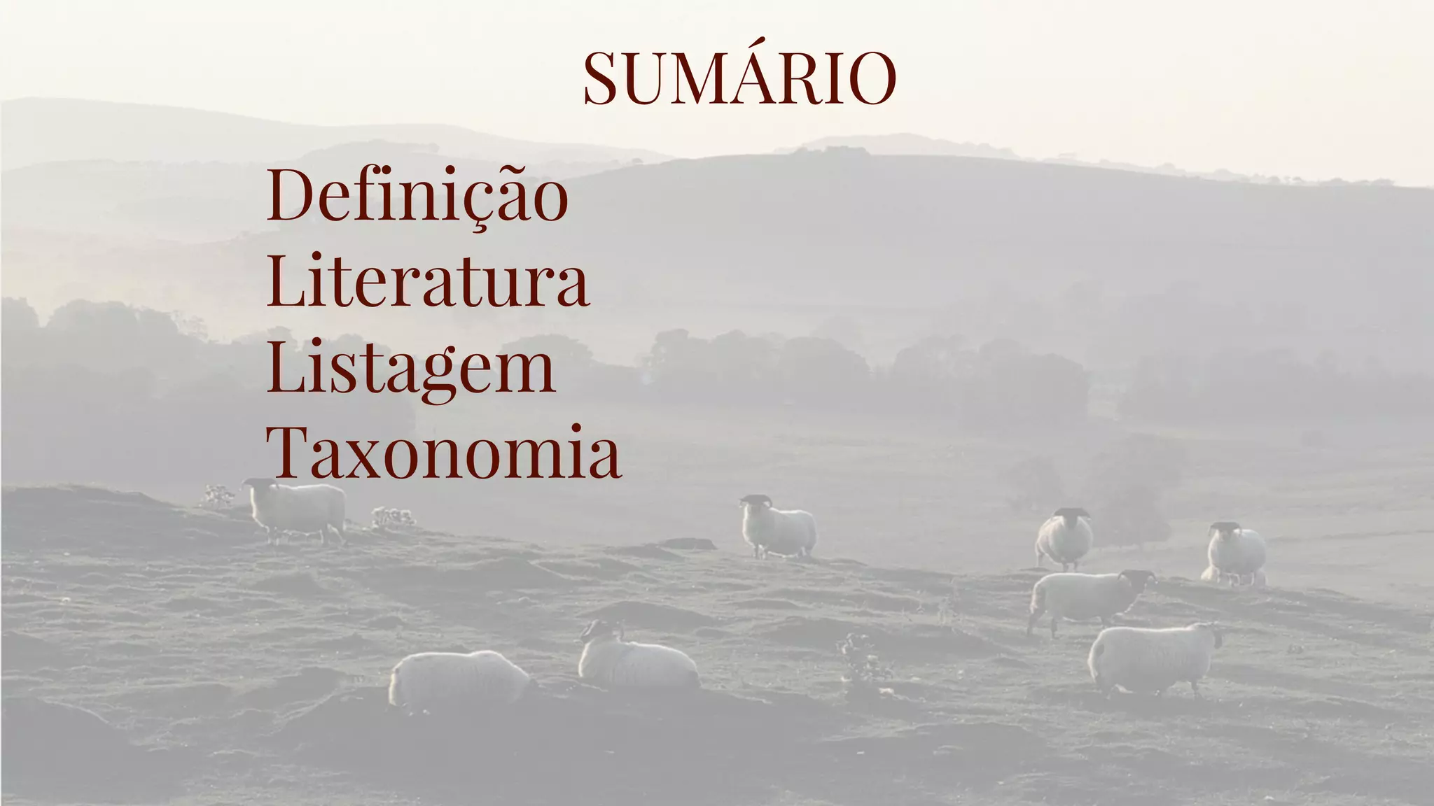SUMÁRIO
Definição
Literatura
Listagem
Taxonomia
 