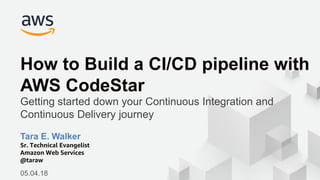 © 2018, Amazon Web Services, Inc. or its Affiliates. All rights reserved.
Tara E. Walker
Sr. Technical Evangelist
Amazon Web Services
@taraw
05.04.18
How to Build a CI/CD pipeline with
AWS CodeStar
Getting started down your Continuous Integration and
Continuous Delivery journey
 