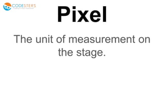 Pixel
The unit of measurement on
the stage.
 
