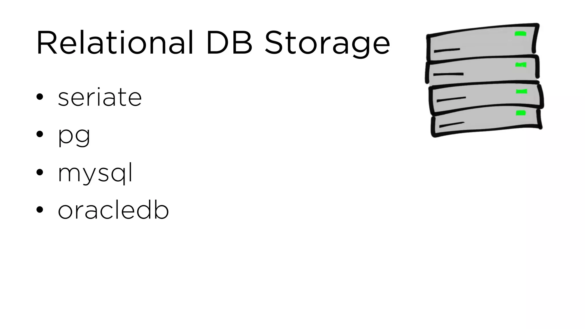 Relational DB Storage • seriate • pg • mysql • oracledb 