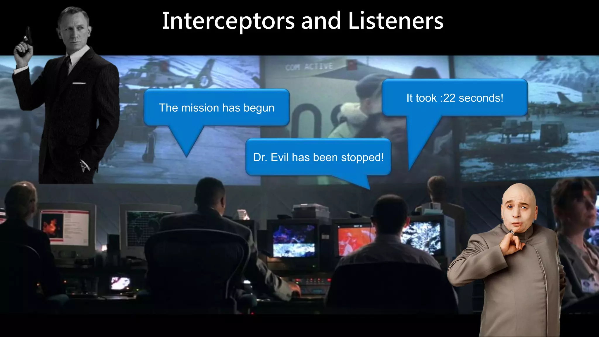 The mission has begun Dr. Evil has been stopped! It took :22 seconds! Interceptors and Listeners 