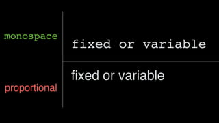 monospace
proportional
fixed or variable
ﬁxed or variable
 